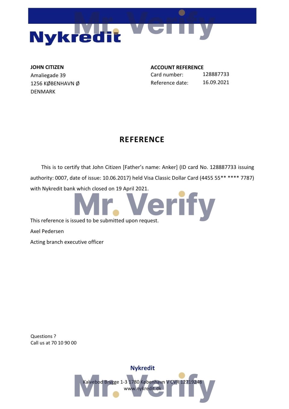 Download Denmark Nykredit Bank Reference Letter Templates | Editable Word
