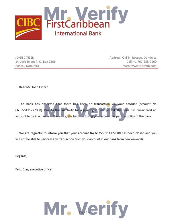 Download Dominica CIBC First Caribbean International Bank Reference Letter Templates | Editable Word