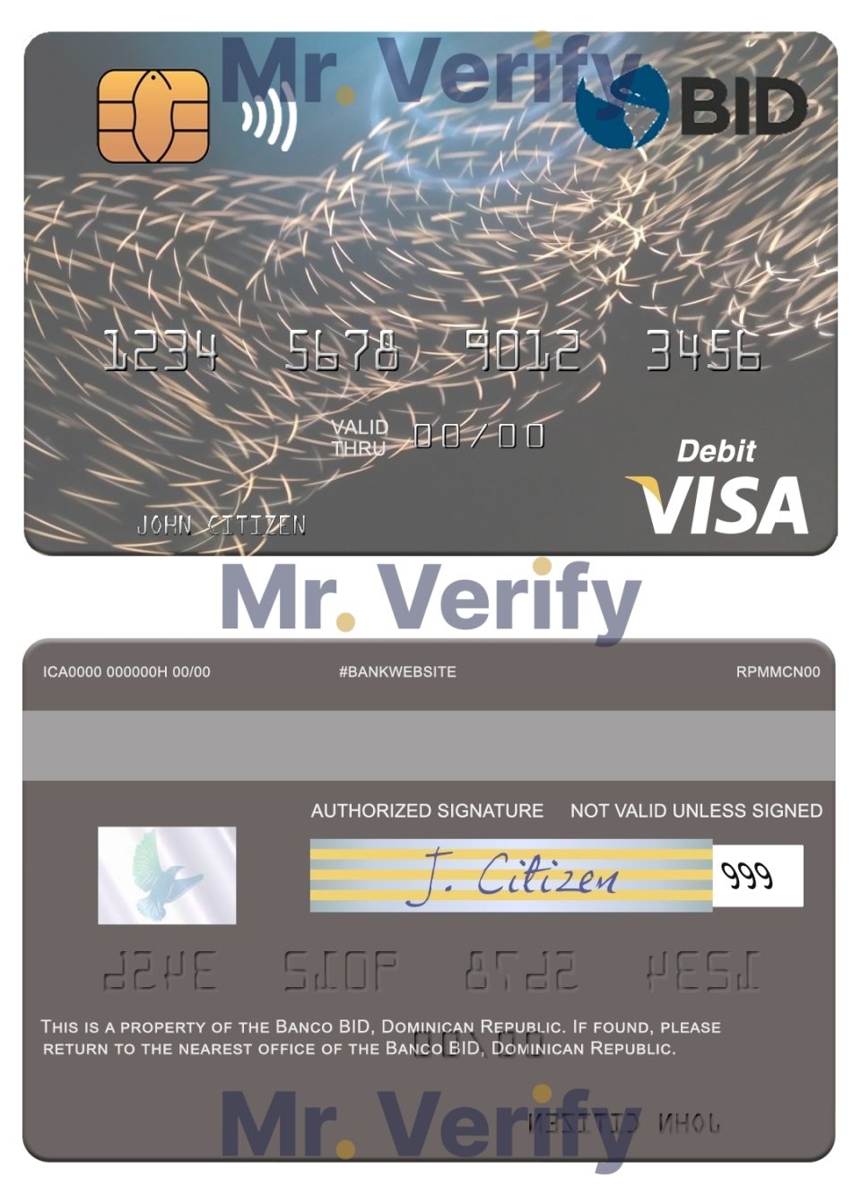 Editable Dominican Republic Banco BID visa debit card Templates in PSD Format