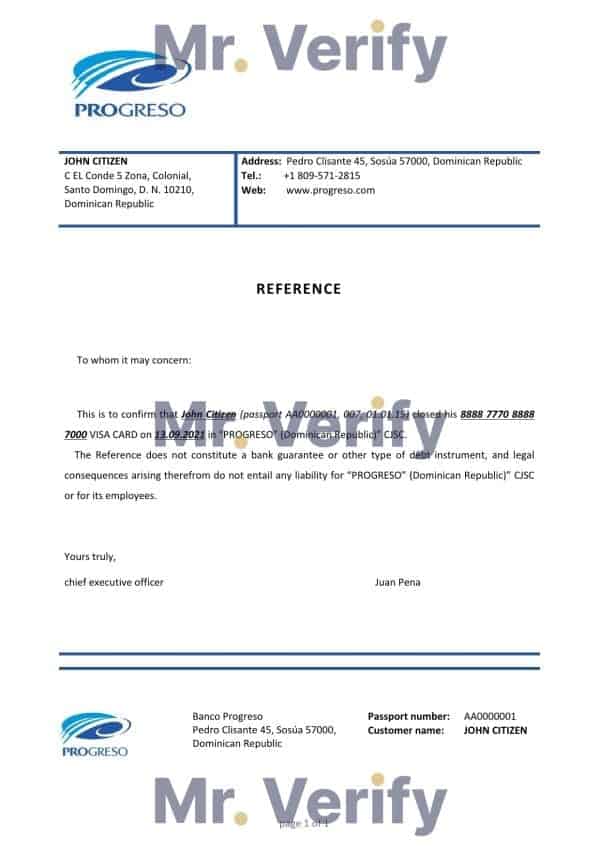 Download Dominican Republic Banco Progreso Bank Reference Letter Templates | Editable Word