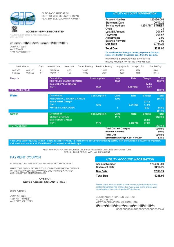 USA EID utility bill template in Word and PDF format