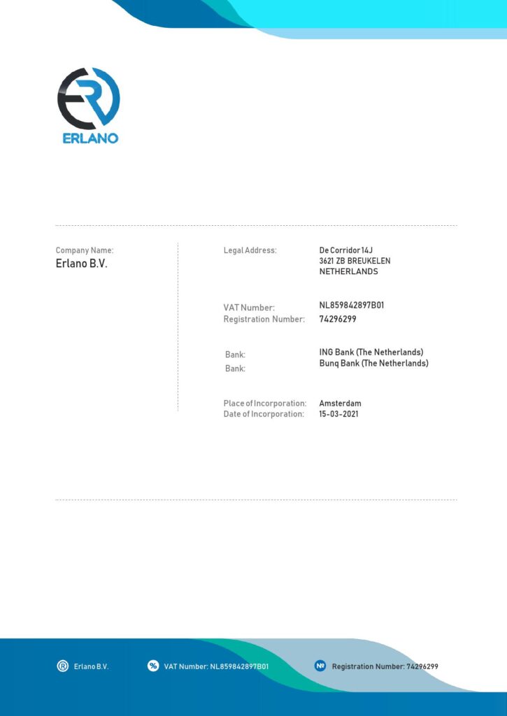 High-Quality Netherlands ERLANO B. V. company payment Invoice Template PDF