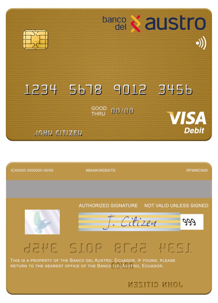 Fillable Ecuador Banco del Austro visa debit card Templates | Layer-Based PSD