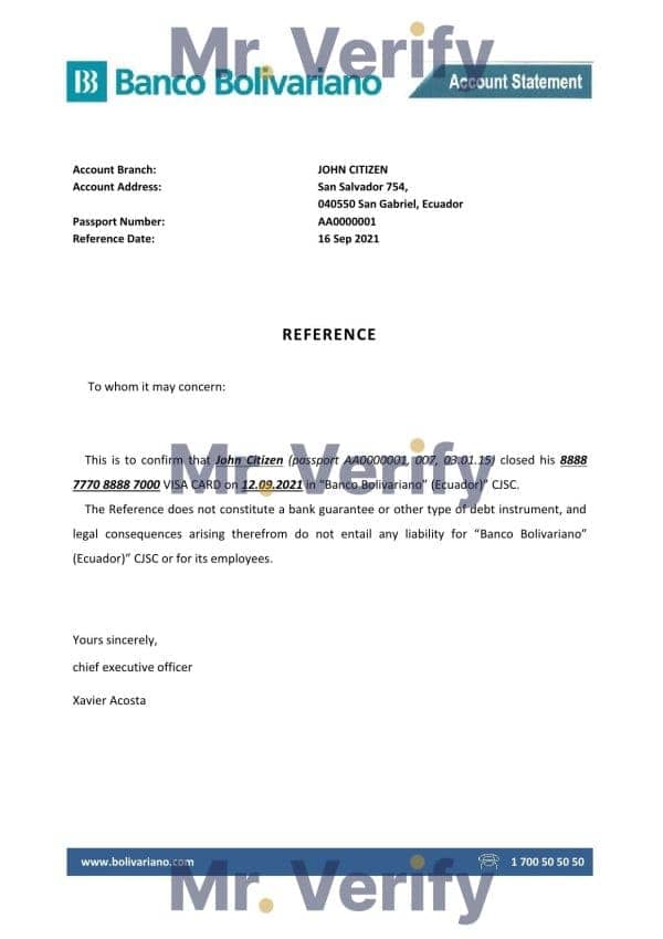 Download Ecuador Banco Bolivariano Bank Reference Letter Templates | Editable Word