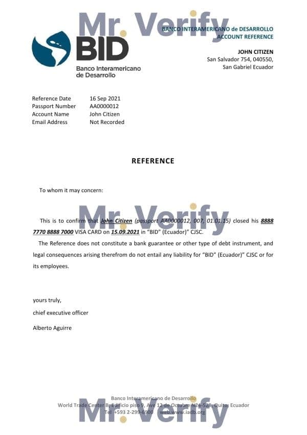 Download Ecuador Banco Interamericano de Desarrollo (BID) Bank Reference Letter Templates | Editable Word