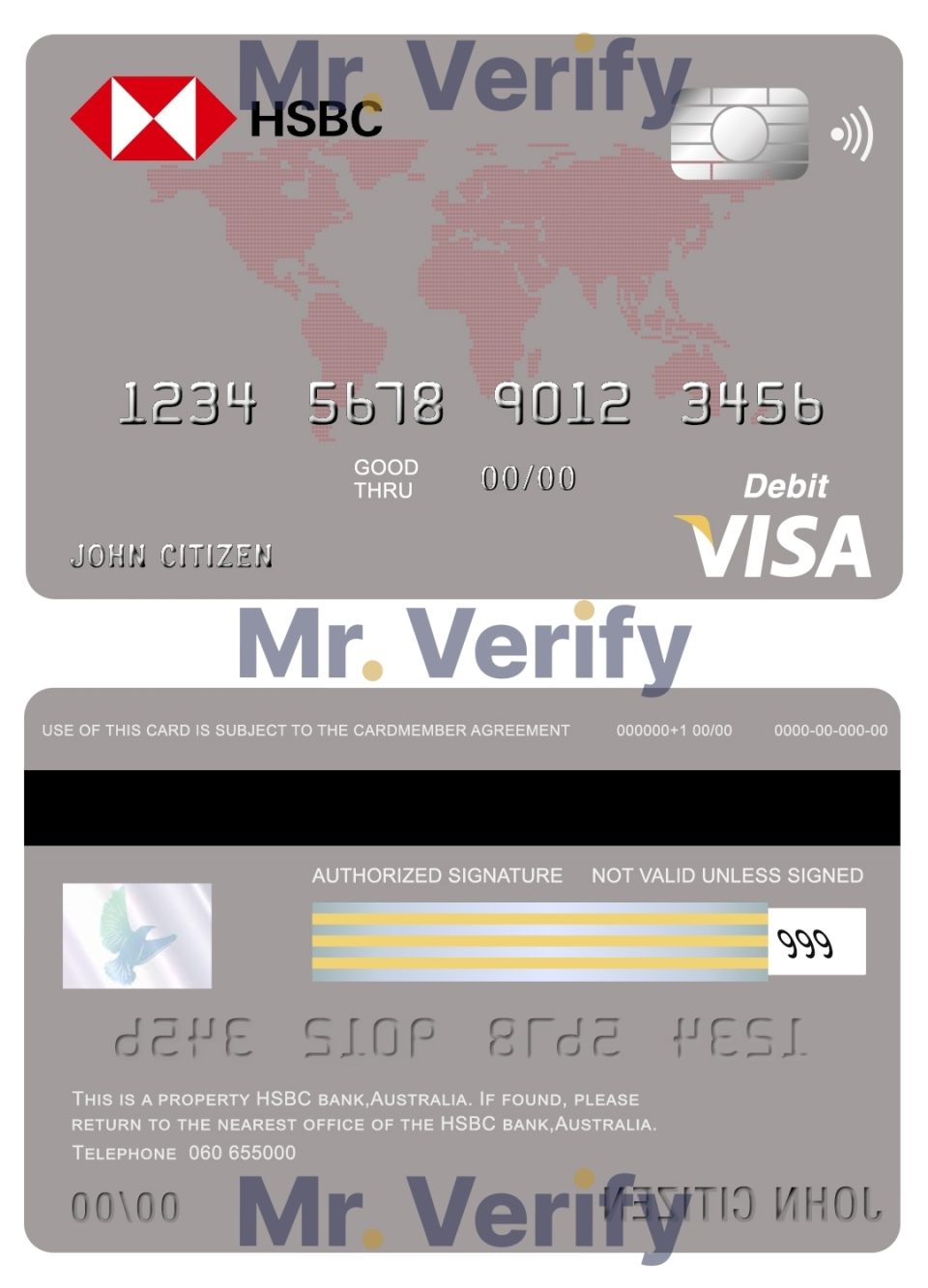 Editable Australia HSBC bank visa card debit card Templates in PSD Format