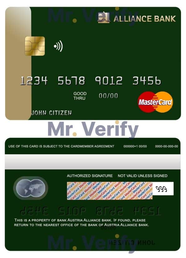 Editable Austria Alliance bank mastercard Templates in PSD Format