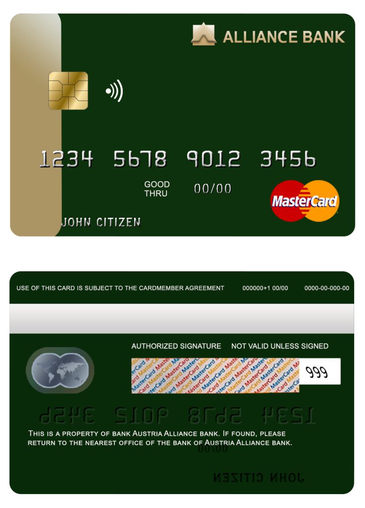 Editable Austria Alliance bank mastercard Templates in PSD Format