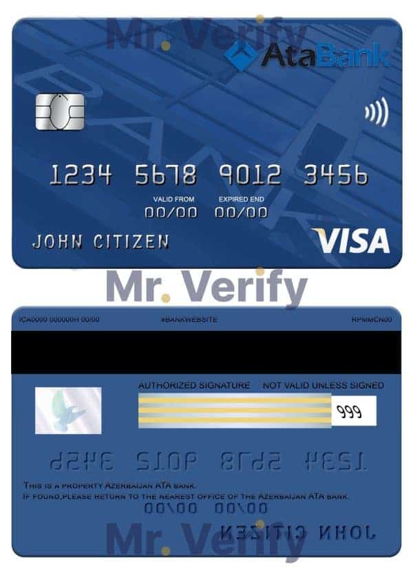 Editable Azerbaijan ATA bank visa credit card Templates in PSD Format