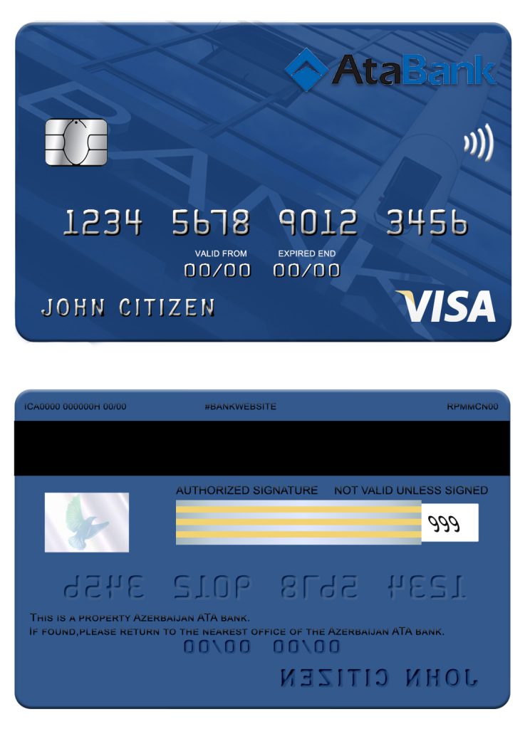 Editable Azerbaijan ATA bank visa credit card Templates in PSD Format
