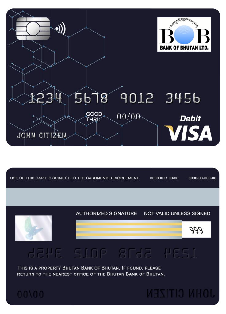 Editable Bhutan Bank of Bhutan visa card debit card Templates in PSD Format