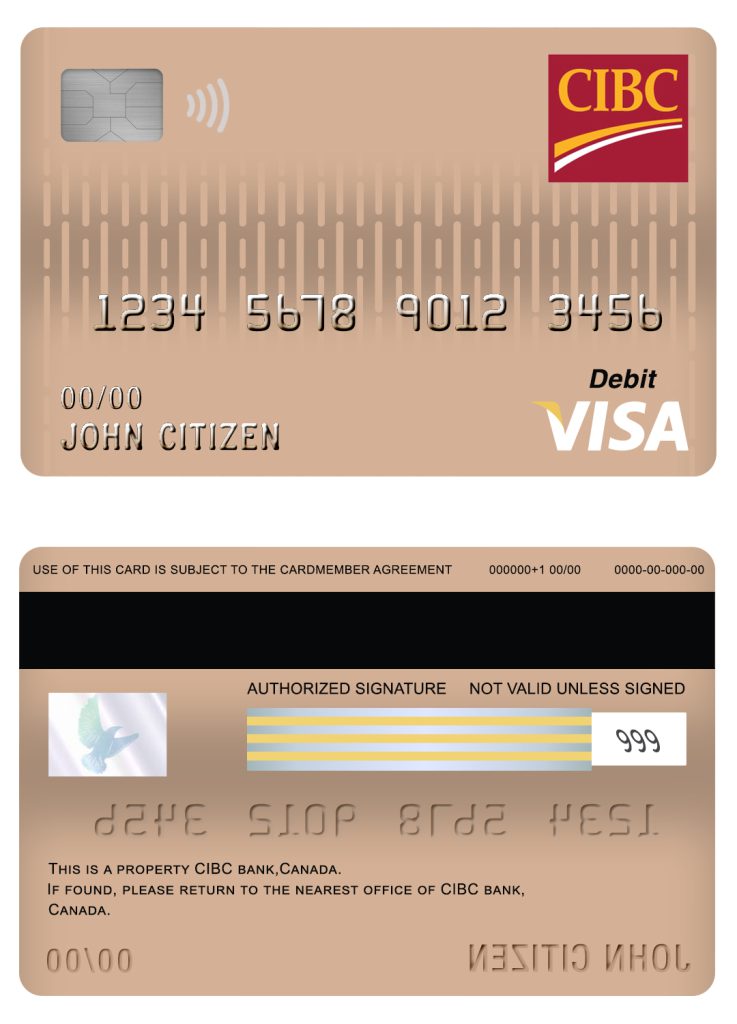 Editable Canada CIBC bank visa card debit card Templates in PSD Format