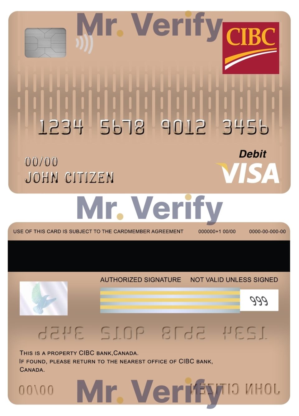 Editable Canada CIBC bank visa card debit card Templates in PSD Format