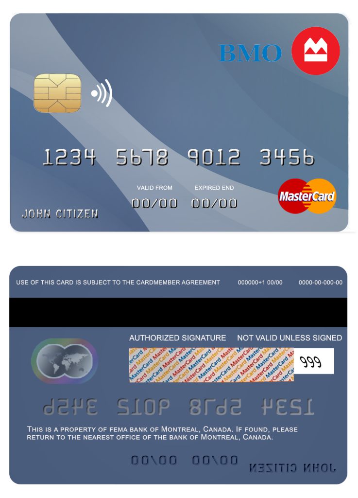 Editable Canada Montreal bank mastercard Templates in PSD Format