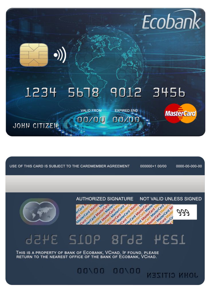 Editable Chad Ecobank mastercard credit card Templates in PSD Format