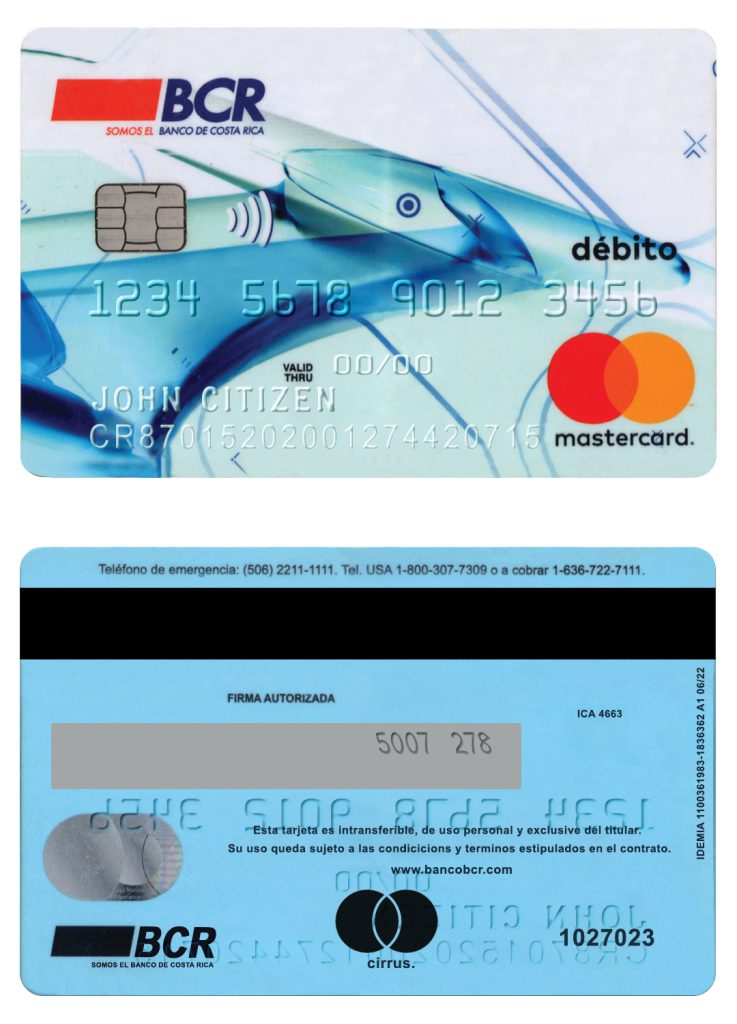 Editable Costa Rica The Bank of Costa Rica bank mastercard debit card Templates in PSD Format