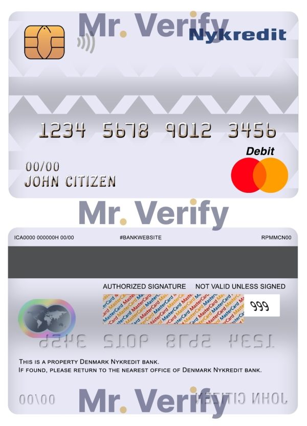 Editable Denmark Nykredit bank mastercard debit card Templates in PSD Format 600x833 - Cart