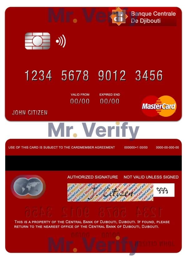 Editable Djibouti Central Bank of Djibouti mastercard Templates in PSD Format