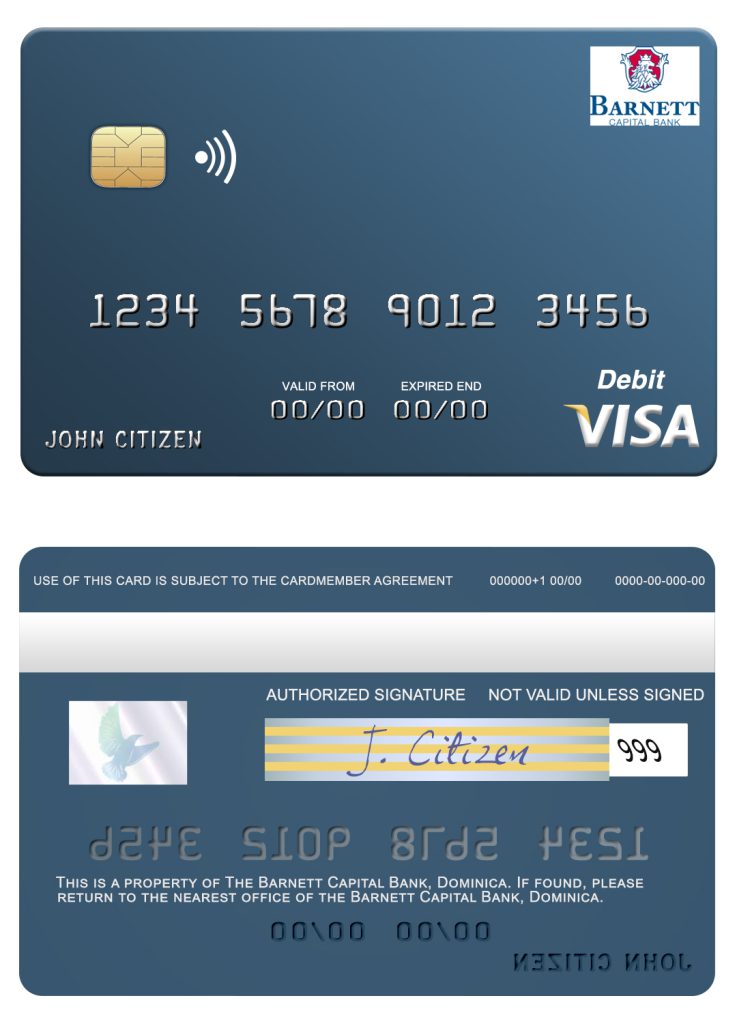 Editable Dominica Barnett Capital Bank visa debit card Templates in PSD Format