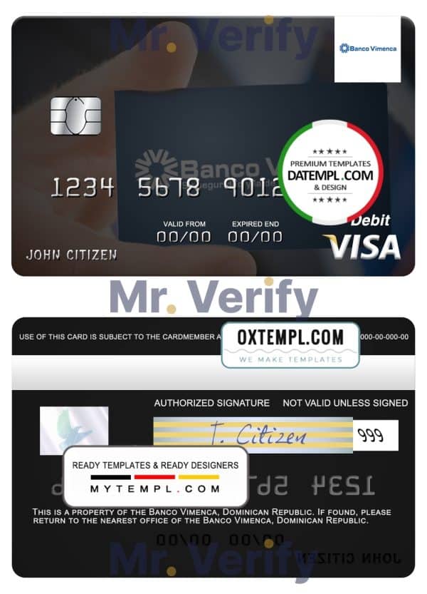 Editable Dominican Republic Banco Vimecan visa debit card Templates in PSD Format