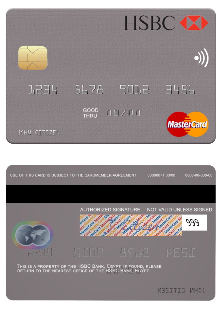 Editable Egypt HSBC Bank mastercard Templates in PSD Format