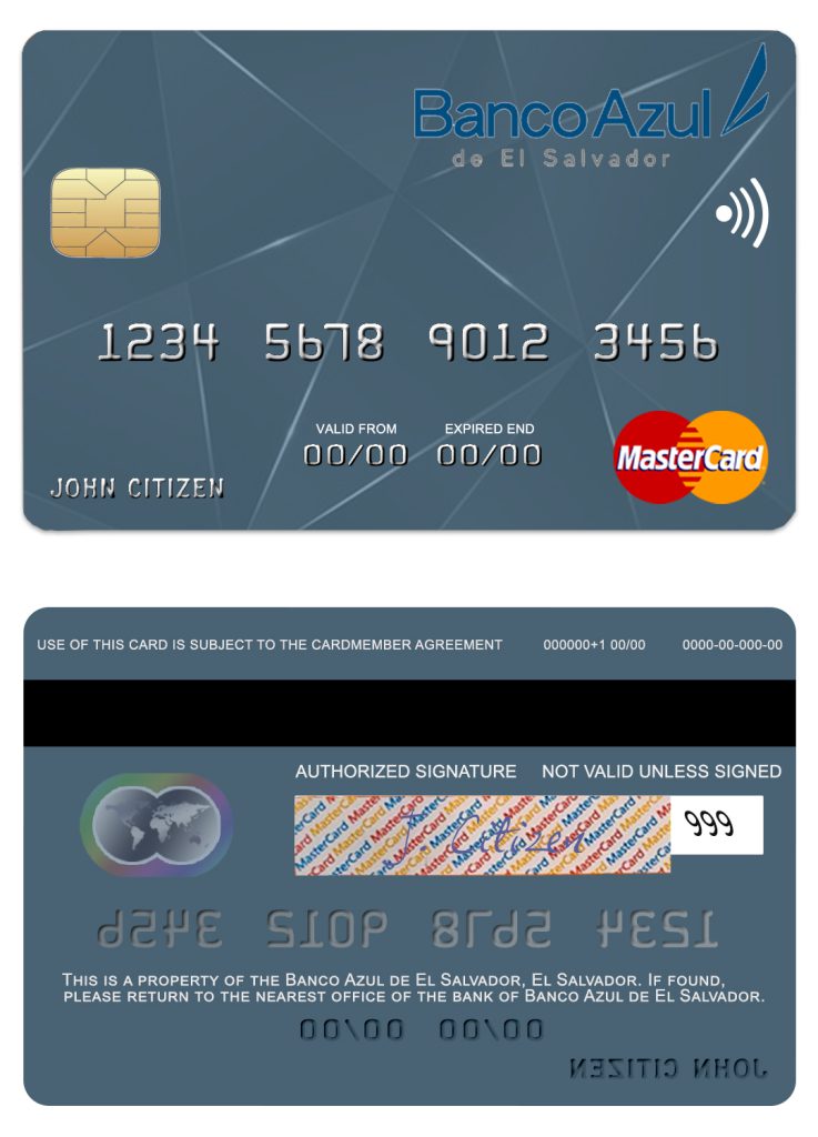 Editable El Salvador Banco Azul de El Salvador mastercard Templates in PSD Format