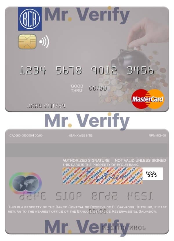 Editable El Salvador Banco Central de Reserva de El Salvador mastercard Templates in PSD Format