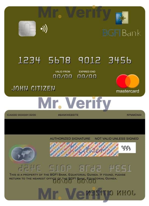 Editable Equatorial Guinea BGFI Bank mastercard credit card Templates in PSD Format