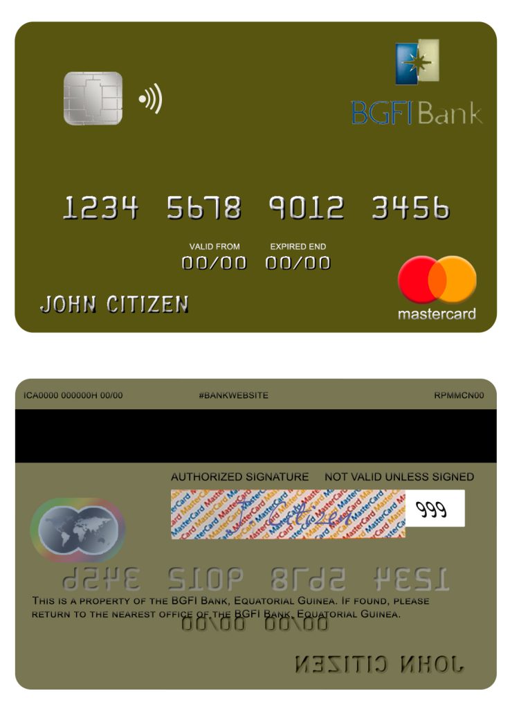 Editable Equatorial Guinea BGFI Bank mastercard credit card Templates in PSD Format