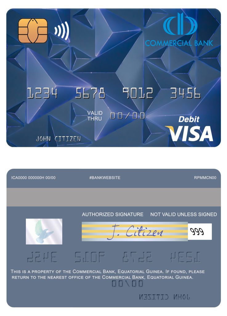 Editable Equatorial Guinea Commerical bank Guinee Equatoriale visa debit card Templates in PSD Format