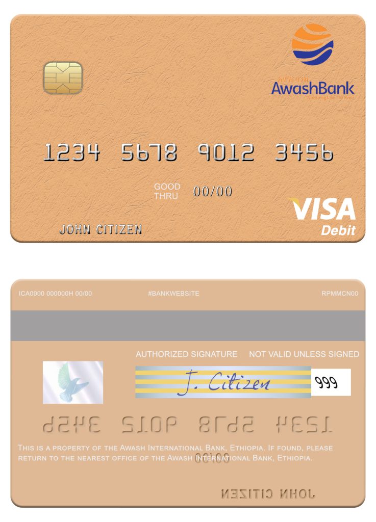 Editable Ethiopia Awash International Bank visa debit card Templates in PSD Format