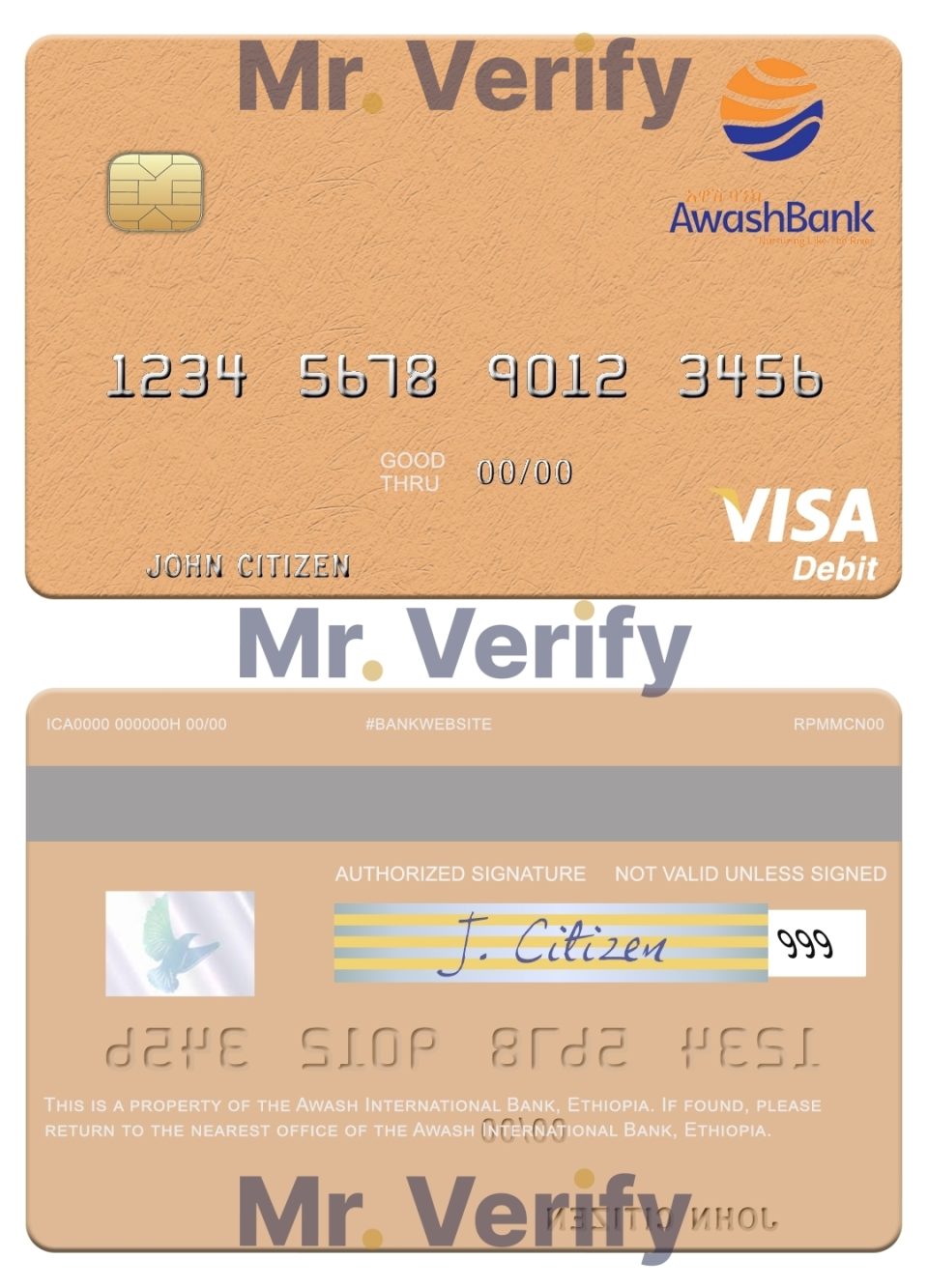 Editable Ethiopia Awash International Bank visa debit card Templates in PSD Format