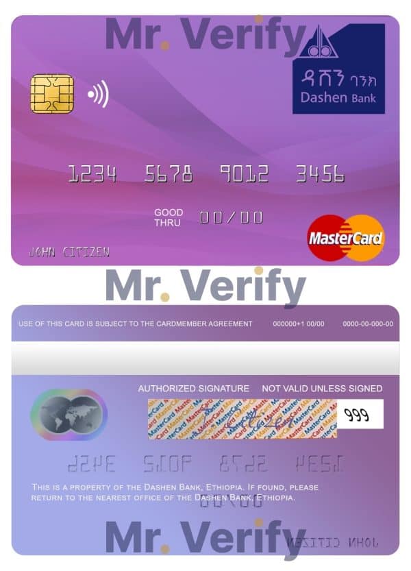 Editable Ethiopia Dashen Bank mastercard credit card Templates in PSD Format