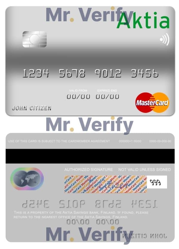 Editable Finland Aktia Savings Bank mastercard credit card Templates in PSD Format