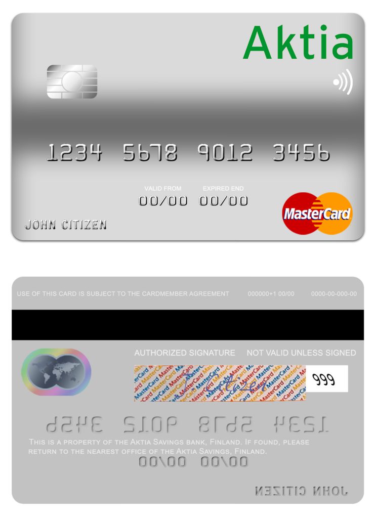 Editable Finland Aktia Savings Bank mastercard credit card Templates in PSD Format