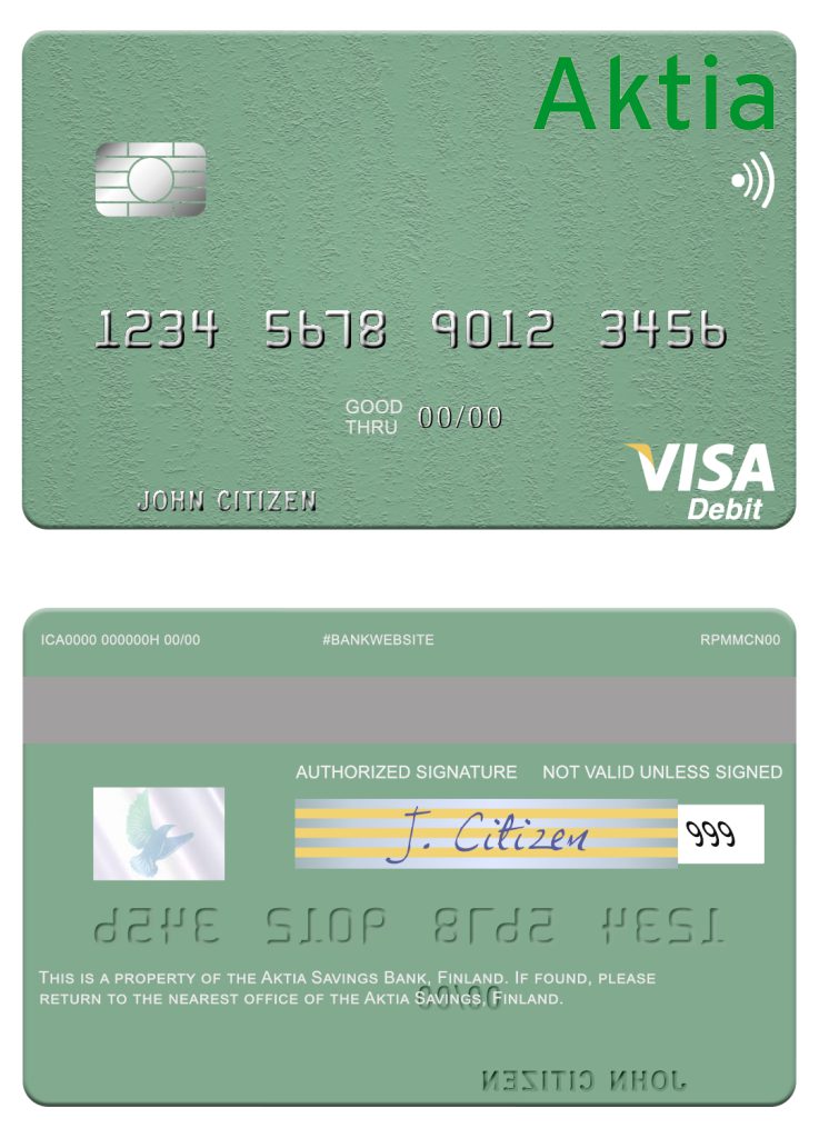 Editable Finland Aktia Savings Bank visa debit card Templates in PSD Format
