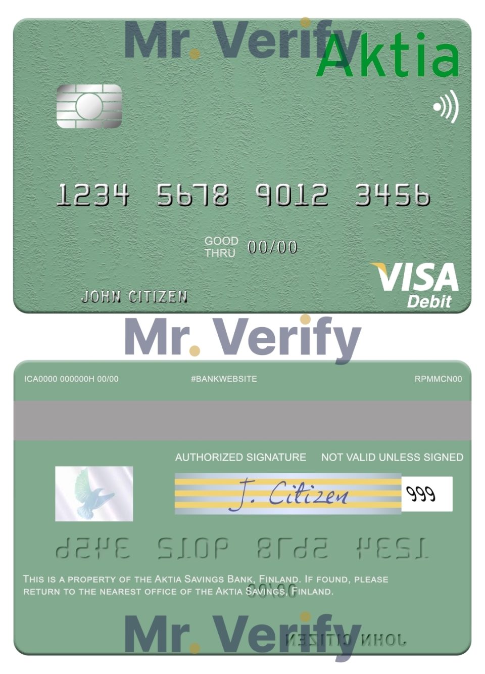 Editable Finland Aktia Savings Bank visa debit card Templates in PSD Format