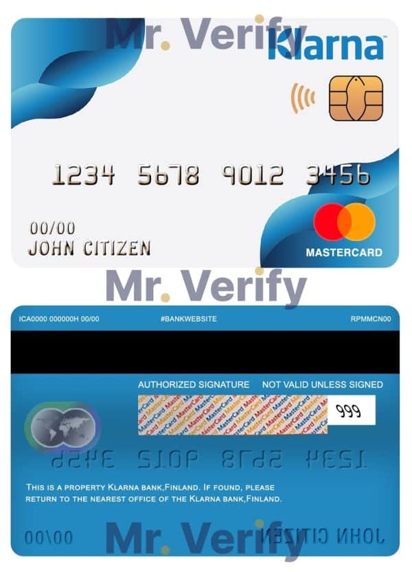 Editable Finland Klarna bank mastercard Templates in PSD Format