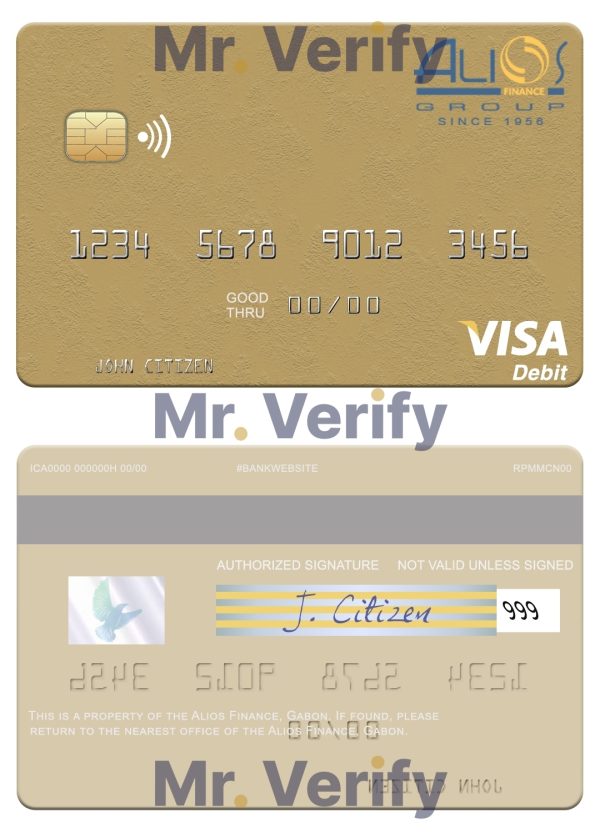 Editable Gabon Alios Finance visa debit card Templates in PSD Format
