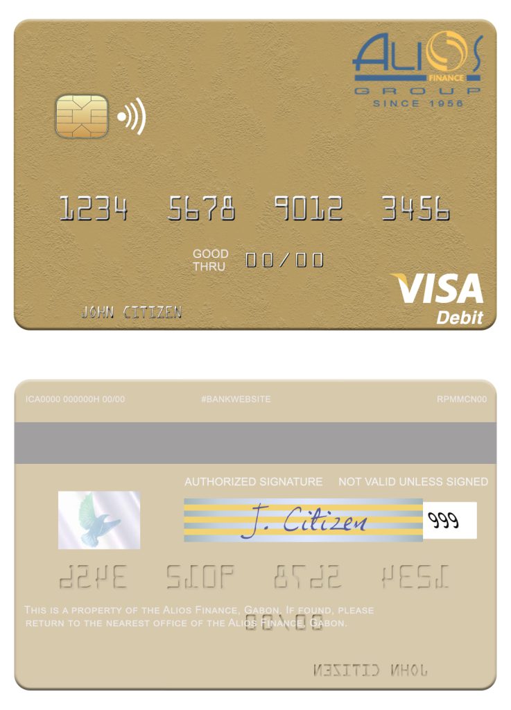 Editable Gabon Alios Finance visa debit card Templates in PSD Format