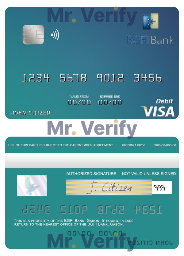 Editable Gabon BGFI Bank visa debit card Templates in PSD Format 600x833 - Cart