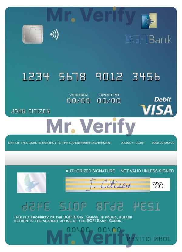 Editable Gabon BGFI Bank visa debit card Templates in PSD Format