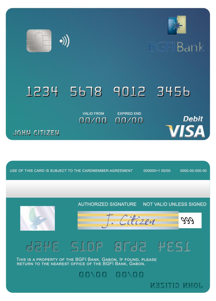 Editable Gabon BGFI Bank visa debit card Templates in PSD Format