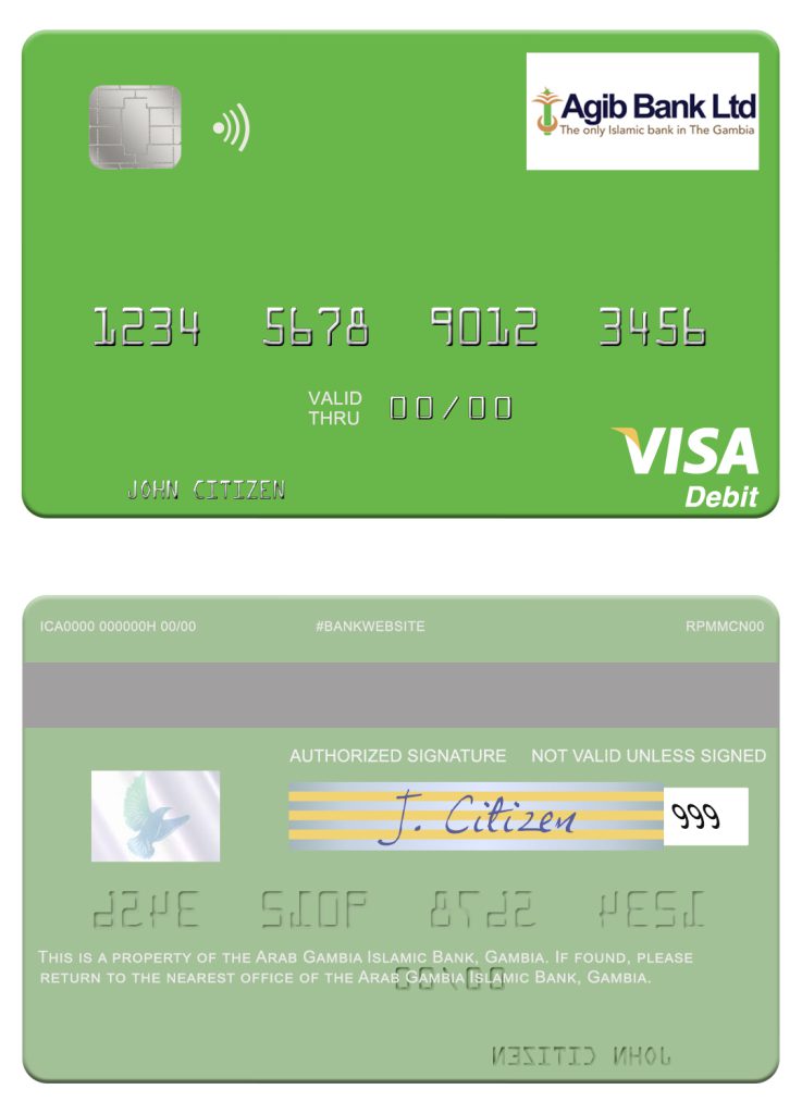 Editable Gambia Arab Gambia Islamic Bank visa debit card Templates in PSD Format