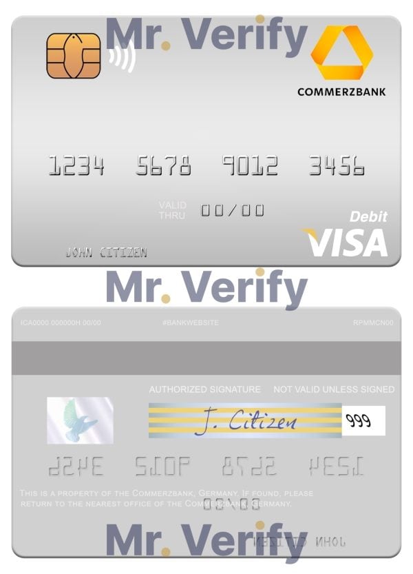 Editable Germany Commerz Bank visa debit card Templates in PSD Format