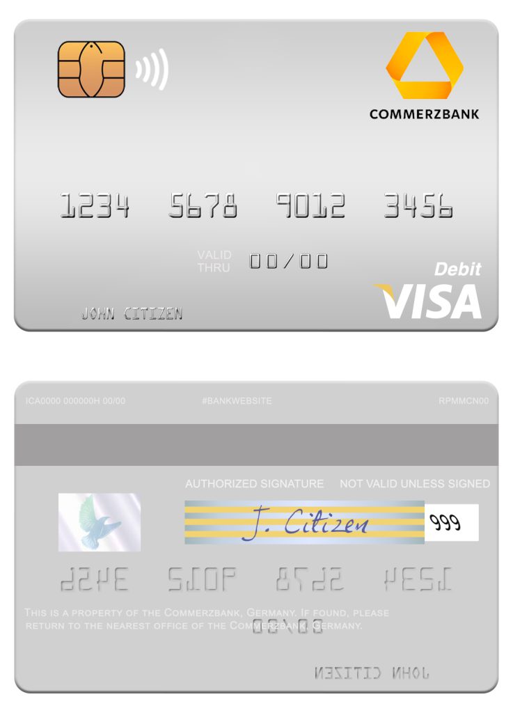 Editable Germany Commerz Bank visa debit card Templates in PSD Format
