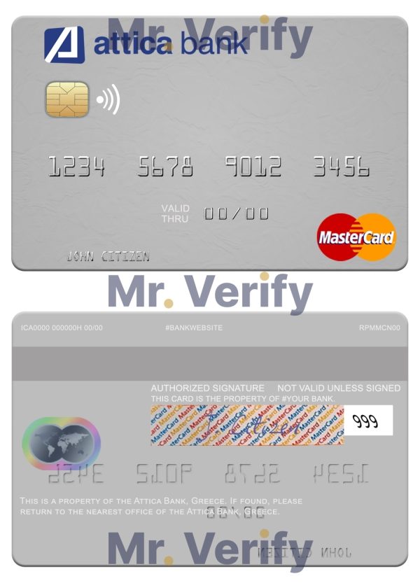 Editable Greece Attica Bank mastercard credit card Templates in PSD Format