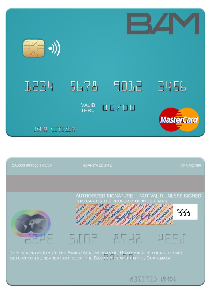 Editable Guatemala Banco Agromercantil mastercard Templates in PSD Format