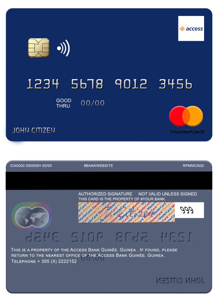 Editable Guinea Access Bank Guinée mastercard Templates in PSD Format