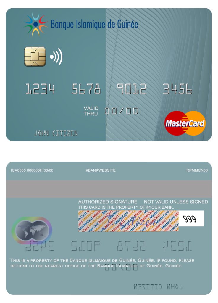 Editable Guinea Banque Islmaique de Guinée mastercard credit card Templates in PSD Format
